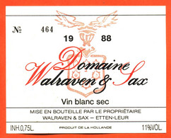 Etiquette Neuve De Vin De Hollande Blanc Sec Domaine Walraven Et Sax 1988 à Etten Leur - 75 Cl - Vin De Pays D'Oc