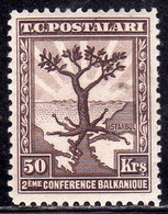 TURCHIA TURKÍA TURKEY 1931 SECOND BALKAN CONFERENCE OLIVE TREE WITH ROOTS EXTENDING TO ALL CAPITALS 50K MH - Ongebruikt