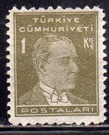 TURCHIA TURKÍA TURKEY 1931 1942 MUSTAFA KEMAL PASHA  ATATURK 1K MH - Unused Stamps
