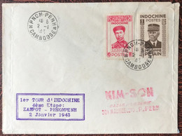 Indochine N°239 Et 243 Sur Enveloppe, Griffe 1er TOUR D'INDOCHINE 4eme Etape KAMPOT-PHNOM PENH 2.1.1943, RARE - (B3752) - Cartas & Documentos