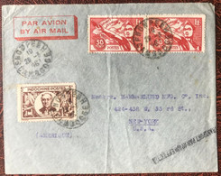 Indochine N°264 Et 285 (x2) Sur Enveloppe, TAD PHNOM PENH, Cambodge 29.3.1946 Pour New York - (B3754) - Cartas & Documentos