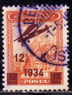 TURCHIA TURKÍA TURKEY 1934 AIR POST MAIL AIRMAL 12 1/2K On 15k USED USATO OBLITERE' - Posta Aerea