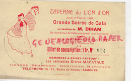 87- LIMOGES- TAVERNE DU LION D' OR-JEUDI 4 FEVRIER 1926-GALA M. DIHAM-BRASSERIE BIERES MAPATAUD-17 ROUTE NEXON-CARMIA - Artesanos