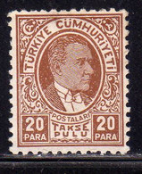 TURCHIA TURKÍA TURKEY 1936 POSTAGE DUE STAMPS SEGNATASSE TAXE KEMAL ATATURK 20pa MH - Timbres-taxe