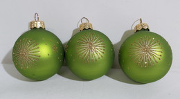 14254 3 Palle In Vetro Per Albero Di Natale - Colore Verde - Kerstversiering