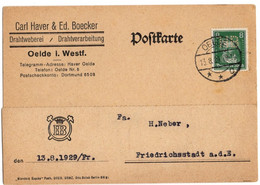 ALLEMAGNE REICH TIMBRE PERFORE PERFIN HB  OBLITERE OELDE SUR CARTE POSTALE - Lettres & Documents