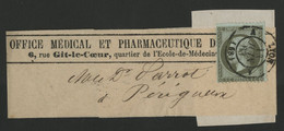 RHONE Cote 200 € N° 19 Sur Bande D'Imprimé De Lyon En 1863 - 1849-1876: Periodo Clásico