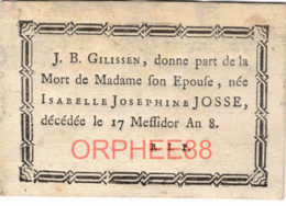 Josse Isabelle Echtg. JB Gilissen, + 1799, Overlijdenbericht, Randversiering - Overlijden