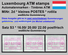 Luxemburg Luxembourg Timbres ATM 2 D Kleines Postes Rotlila / Weisslicher Gummi Satz 16/20/22 ** Frama Automatenmarken - Postage Labels