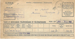 Taxes Et Redevances Téléphoniques Et Télégraphiques - Moulins Central Téléphonique - Postes - 1960 - Facture - 1950 - ...