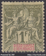 DIEGO SUAREZ : GROUPE 1F OLIVE N° 37 NEUF * GOMME TRACE CHARNIERE - COTE 95 € - Unused Stamps