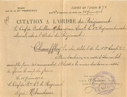 CITATION A L'ORDRE DU REGIMENT 6em REGIMENT MIXTE COLONIAL SOLDAT CHAUFFLEY EMILE  DE LA 1er COMPAGNIE 06/1915 - 1914-18