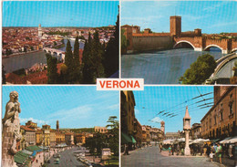 VERONA - VEDUTINE MULTIVUES - PANORAMI E MERCATO IN PIAZZA DELLE ERBE - AUTO CARS VOITURES FIAT 600 MULTIPLA - V1966 - Verona