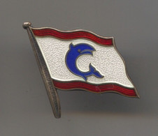 Sailing Nautical Flag, Dolphin, Vintage Pin, Badge, Enamel, Silver - Segeln