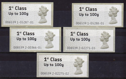GB Post & Go 2008 Set Of 5 Fast Stamps 1st Class Up To 100g Self Adhesive Unmounted Mint Condition Type I - Post & Go Stamps