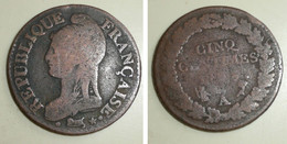 Rare Ancienne Pièce De Monnaie Directoire, République Française, 5 Cinq Centimes L'An ?? A - 1792-1804 1ère République (An I – An XII)