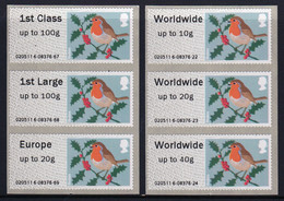 GB Post & Go 2012 Set Of Christmas Robin  Fast Stamps Full Set Self Adhesive Unmounted Mint Type II - Post & Go (automaten)