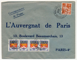 FRANCE - Env Hors Sac Affr. Composé 6F Moissonneuse + 1F Bordeaux X4, Obl Villefranche De Rouergue Aveyron 1959 - Covers & Documents