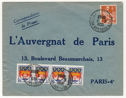 FRANCE - Env Hors Sac Affr. Composé 6F Moissonneuse + 1F Bordeaux X4, Obl Villefranche De Rouergue Aveyron 1959 - Brieven En Documenten