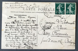 France N°137 (x2) Sur CPA, TAD Convoyeur PERSAN-BEAUMONT A PARIS 1912 Pour Tournai, Belgique - (A609) - 1877-1920: Période Semi Moderne