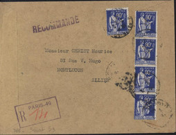 YT Paix 368 Bleu X5 (bande De 4) Perforés Perforation S Sénat Recommandé De Fortune Paris -49 14 2 2 1945 Henri Thiaude - Perfins