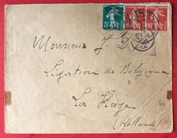 France N°137 Et 138 (x2) Sur Enveloppe Censurée - TAD POSTE MILITAIRE BELGIQUE 1917 Pour Les Pays-Bas - (B3221) - 1877-1920: Semi Modern Period