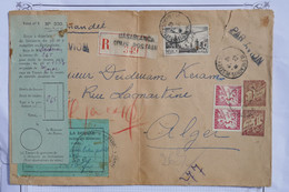 AA12 MAROC LETTRE RECOM.CURIOSITE 1946 CASABLANCA POUR ALGER  ALGERIE AVEC SON REçU+DOUANE+TAXES ++AFFRANCH. INTERESSANT - Airmail