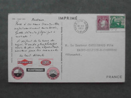 CARTE PUBLICITAIRE EIRE LABORATOIRE PHARMACEUTIQUE PLASMARINE IONYL CACHET Et AFFRANCHISSEMENT 1951 - Brieven En Documenten