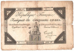 ASSIGNAT DE CINQUANTE LIVRES - Signé TOUZARD - SERIE 819 - N° 771 - - Assignats & Mandats Territoriaux