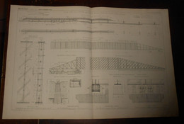 Plan Du Grand Pont Sur Le Danube Près De Vienne En Autriche. Mise En Place. Atelier De Halage. 1872. - Travaux Publics