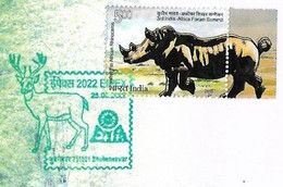 India 2022 Sambar Deer State Animal Of Odisha , Fauna Flora , Animal. Mammal ,Cover Bronze Rhinosaur (**) Inde Indien - Brieven En Documenten