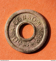 Jeton De Jeux De Comptoir (bistrot Parisien) "50c à Consommer / S.A.C. / Série: F" Monnaie De Nécessité Paris - Monétaires / De Nécessité