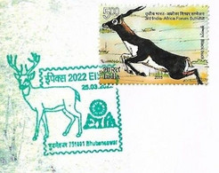 India 2022 Sambar Deer State Animal Of Odisha , Fauna Flora , Animal ,Cover Bronze Deer (1/4) (**) Inde Indien - Lettres & Documents