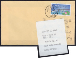 1999 China Macau ATM Stamps Lotus Flower Bridge / FDC 1.0 + Machine Receipt 2.6.99 / Klussendorf Automatenmarken - Distributori