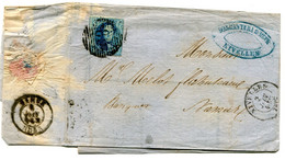 1858 Bordereau Nivelles Naar Namur - Medaillon 20c Lijnstempel Met Nr 89 - Firma Banque D'Alcantara & Meur - 1849-1865 Medallions (Other)