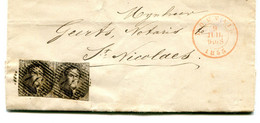 1855 Kleine Brief Van Leuven Naar Notaris Geerts St Nicolas -  Medaillon 2 X 10c In Paar - Lijnstempel 75 - 1849-1865 Medallones (Otros)