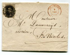 1852 Brief Van Termonde Naar Notaire Lauwereijs St Nicolas - Medaillon 10c - Lijnstempel 114 - 1849-1865 Medaillen (Sonstige)