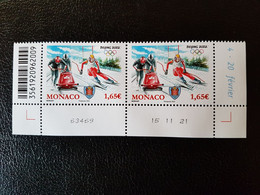 Monaco 2022 Winter Olympic Game PEKIN BEIJJING Ski Alpin Bobsleigh 2v Mnh  PAIRE DOWN DATE - Unused Stamps