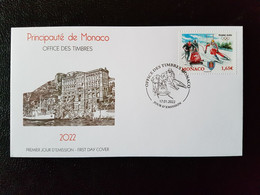 Monaco 2022 Winter Olympic Game PEKIN BEIJJING Ski Alpin Bobsleigh 1v FDC PJ - Unused Stamps