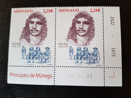 Monaco 2022 400 Ann MOLIERE 1622 1673 French Comic Writer Theater Actor 2v Mnh  PAIRE DOWN DATE - Unused Stamps