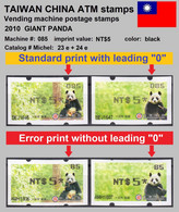 2010 Automatenmarken China Taiwan Panda Bear MiNr.23 + 24 Black Nr.085 Two Pairs With / Without Leading "0" ATM NT$5 - Distributors