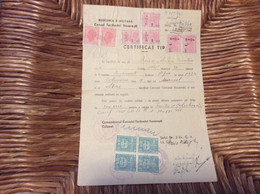 (2) ROUMANIE *11TIMBRES FISCAUX SUR DOCUMENT Region Militaire 10 LEI  2 LEI 1 LEU  Revenue Stamps 1947 - Fiscaux