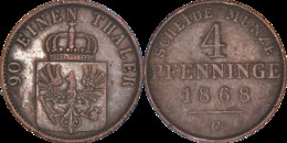 Allemagne - Royaume De Prusse - 1868 - 4 Pfenninge - Wilhelm I - Atelier De Francfort (C) - 02-154 - Taler & Doppeltaler