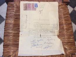 (5) ROUMANIE *4 TIMBRES FISCAL JUDICIAIRE AVIATION SUR DOCUMENT  Acte De Notoriété 7 LEI  2 LEI  Revenue Stamps 1939 - Fiscaux
