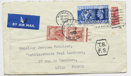 FRANCE TAXE 3FR PAIRE BDF LILLE RP 1948 LETTRE ENGLAND 2 1/2D SOLO AIR MAIL WIMBLEDON - 1859-1959 Cartas