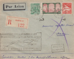 Enveloppe  Recommandée  ALGERIE   Inauguration   Service  Postal   Aérien    ALGER - ORAN - ALGER   1935 - Aéreo