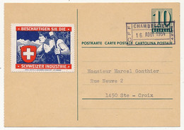 SUISSE - CP Entier 10c Cachet Ferroviaire CHAMBRELIEN CFF 16 Aout 1964 + Vignette "Schweizer Industrie" - Brieven En Documenten