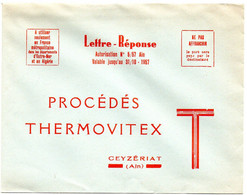 AIN - Dépt N° 01 = 01 CEYZERIAT 1957 = LETTRE REPONSE T  ' PROCEDES THERMOVITEX ' - Cards/T Return Covers