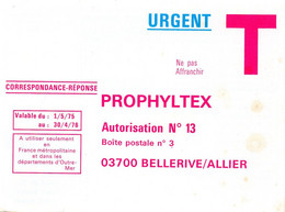 ALLIER - Dépt N° 03 = BELLERIVE  1975 = CORRESPONDANCE REPONSE T URGENT ' PROPHYLTEX ' - Cards/T Return Covers