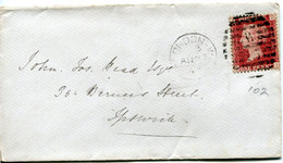 Great Britain - England 1867 Cover London To Ipswich - 1d Red - Plate 102 - Covers & Documents